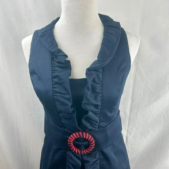 Milly New York Danielle Sheath Dress Women 6 Belt Ruffle Sleeveless Navy Blue - Picture 4 of 8